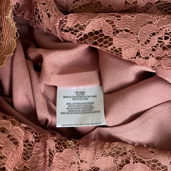 Dress the Population Mauve Gold Lace Leilani Illusion Hem Midi Dress • Size XL - Picture 6 of 16